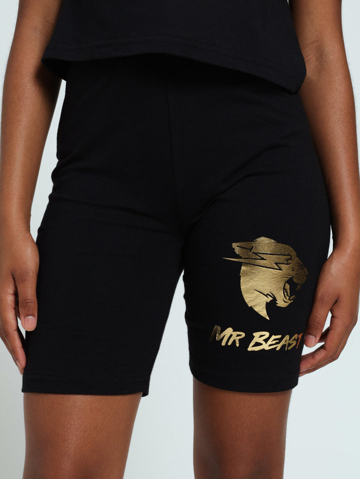 Girls Mr Beast Gold Cycle Shorts - Black