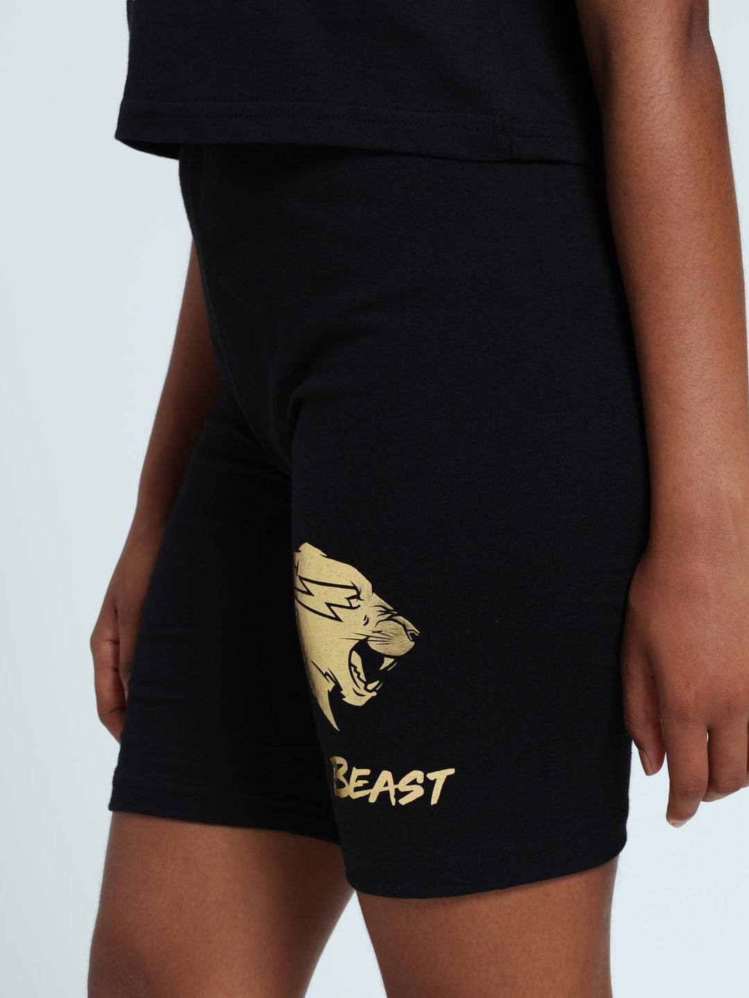 Girls Mr Beast Gold Cycle Shorts - Black