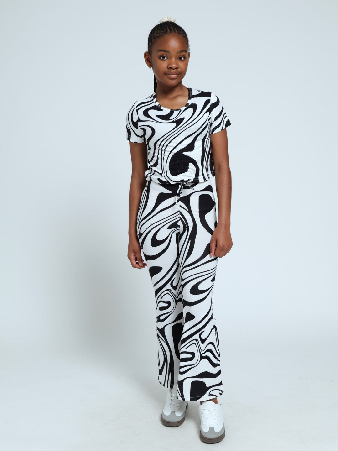 Girls Swirl Fashion Top - Black/White