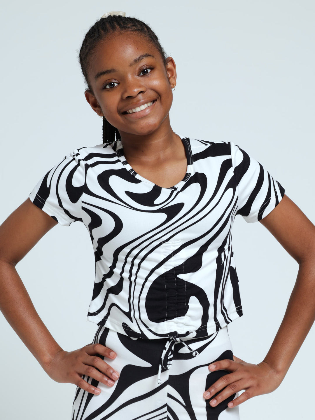 Girls Swirl Fashion Top - Black/White