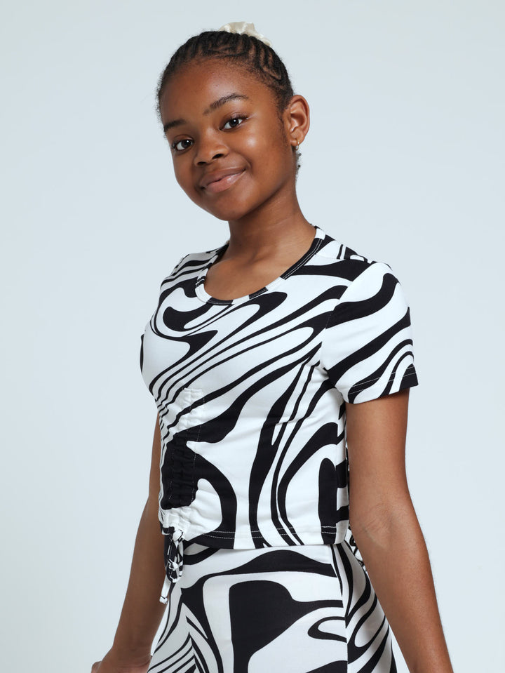Girls Swirl Fashion Top - Black/White
