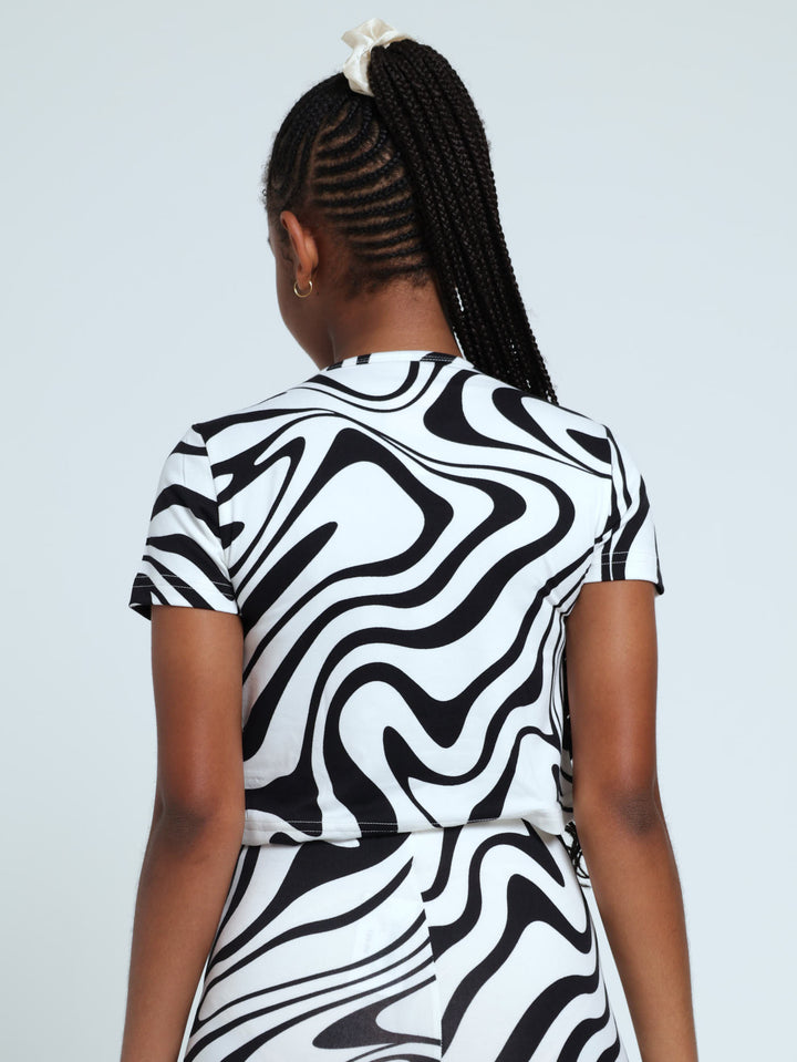 Girls Swirl Fashion Top - Black/White