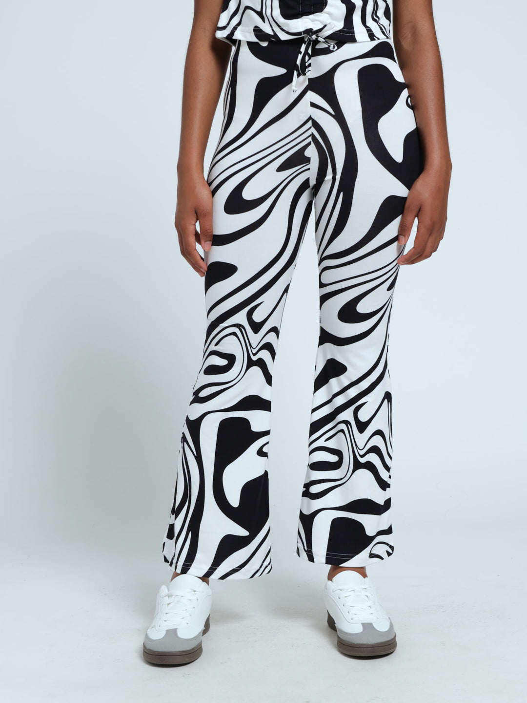 Girls Swirl Flared Pants - Black/White