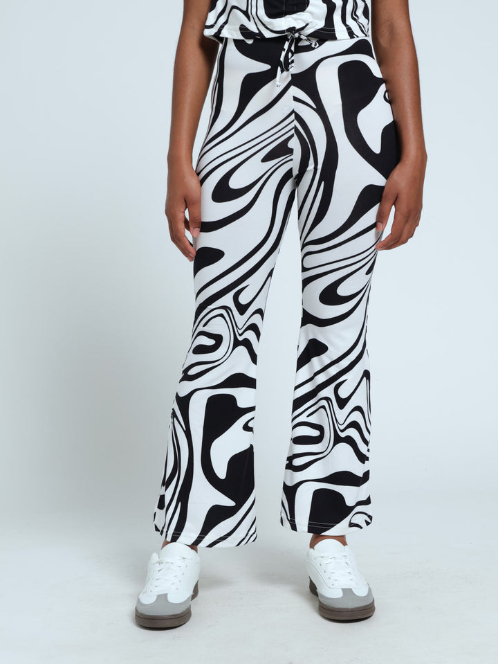 Girls Swirl Flared Pants - Black/White