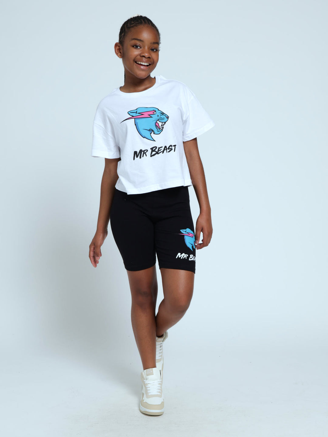 Girls Mr Beast Boxy Tee - White