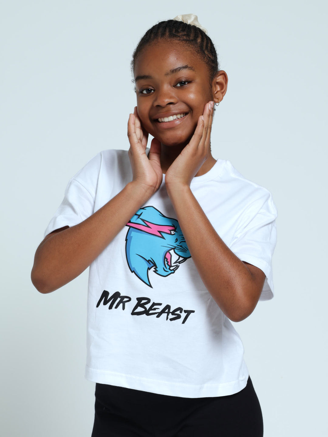 Girls Mr Beast Boxy Tee - White
