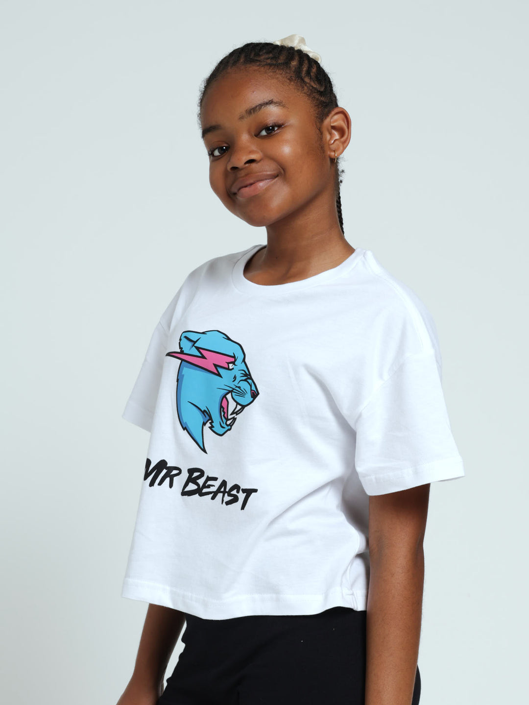 Girls Mr Beast Boxy Tee - White