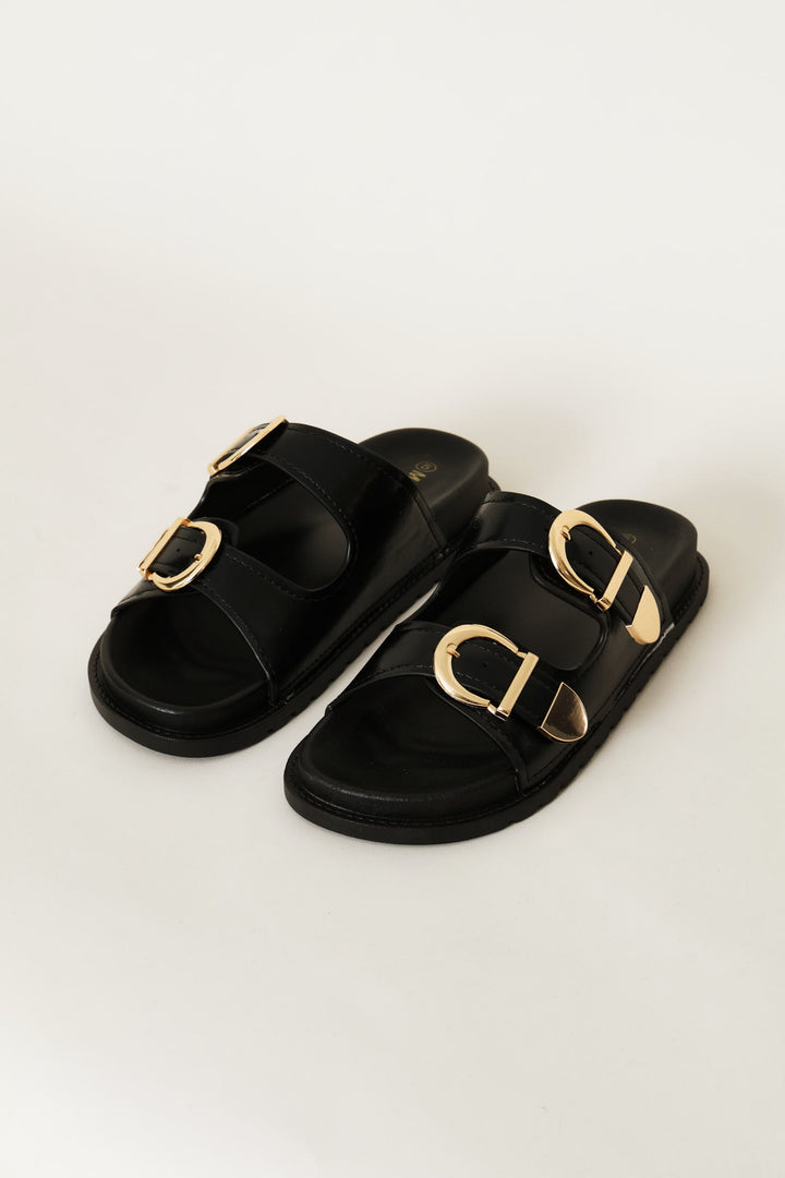 Double Strap Buckled Sandal - Black