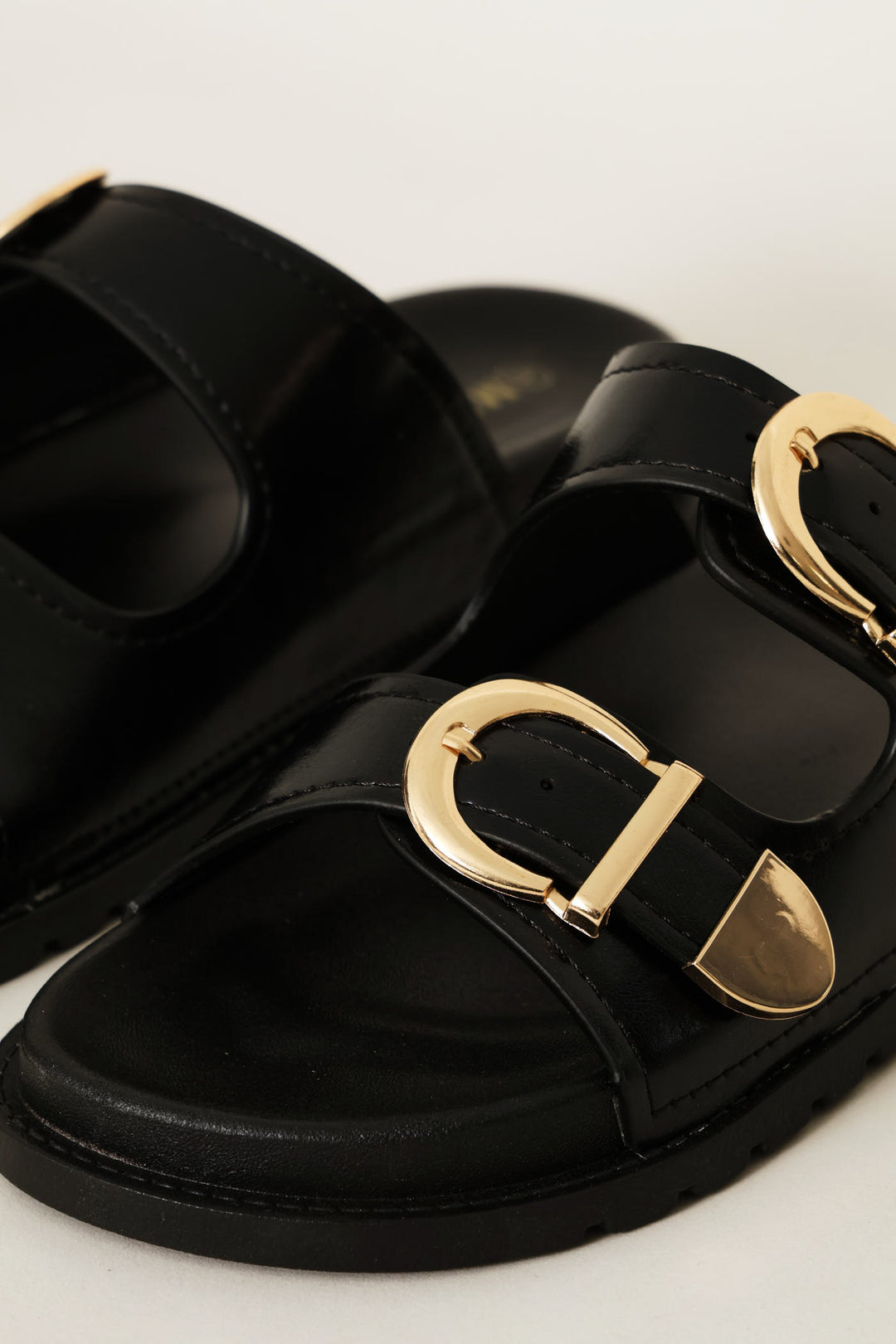Double Strap Buckled Sandal - Black
