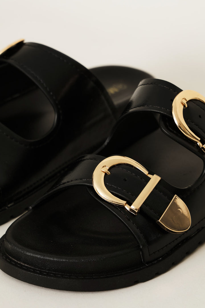 Double Strap Buckled Sandal - Black