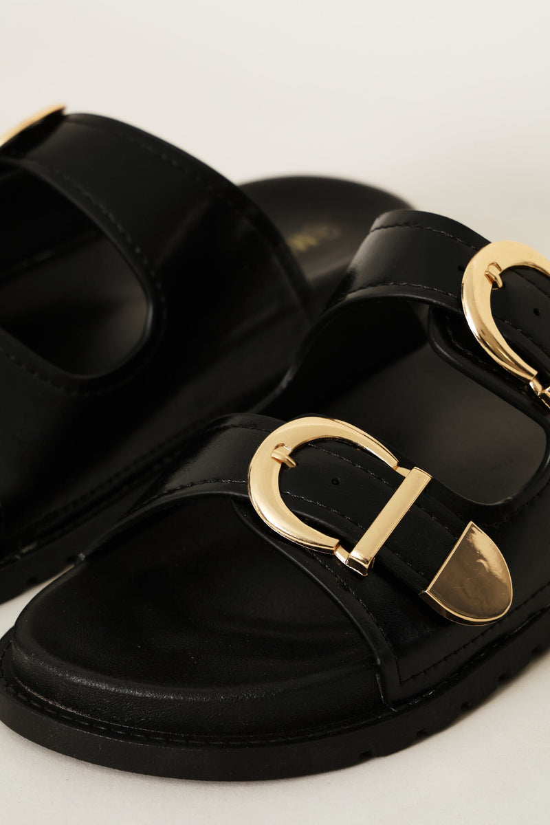 Double Strap Buckled Sandal - Black