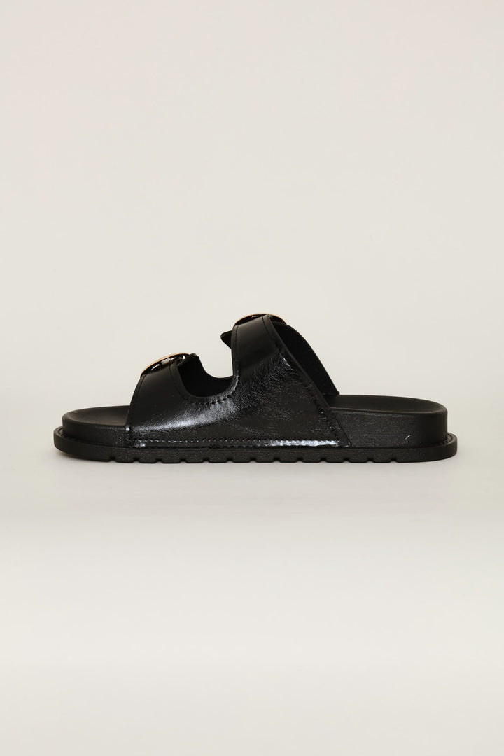Double Strap Buckled Sandal - Black
