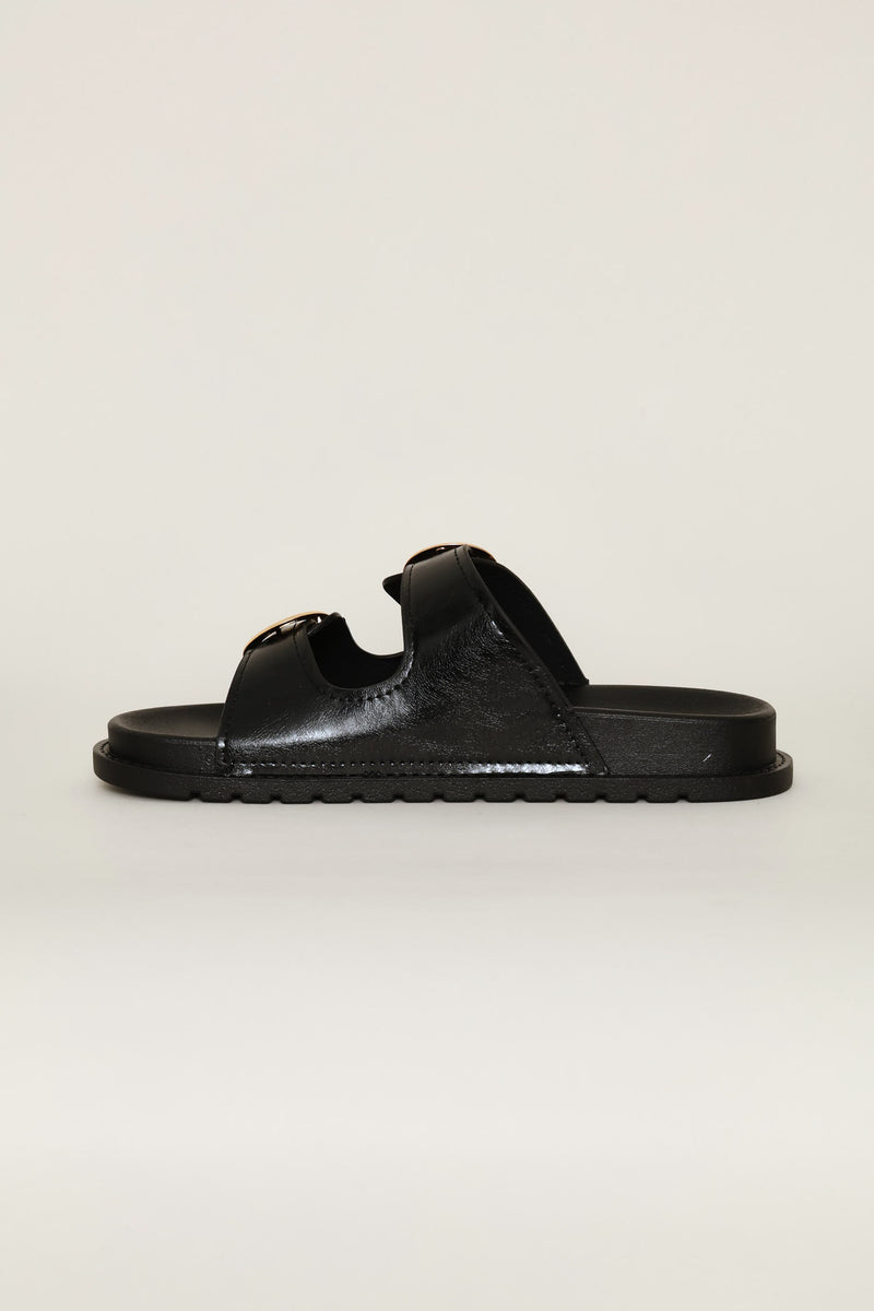 Double Strap Buckled Sandal - Black