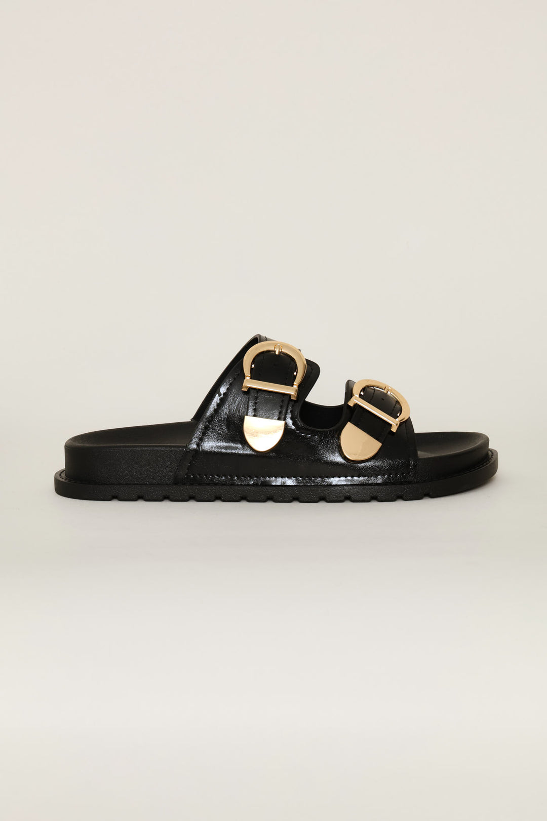 Double Strap Buckled Sandal - Black