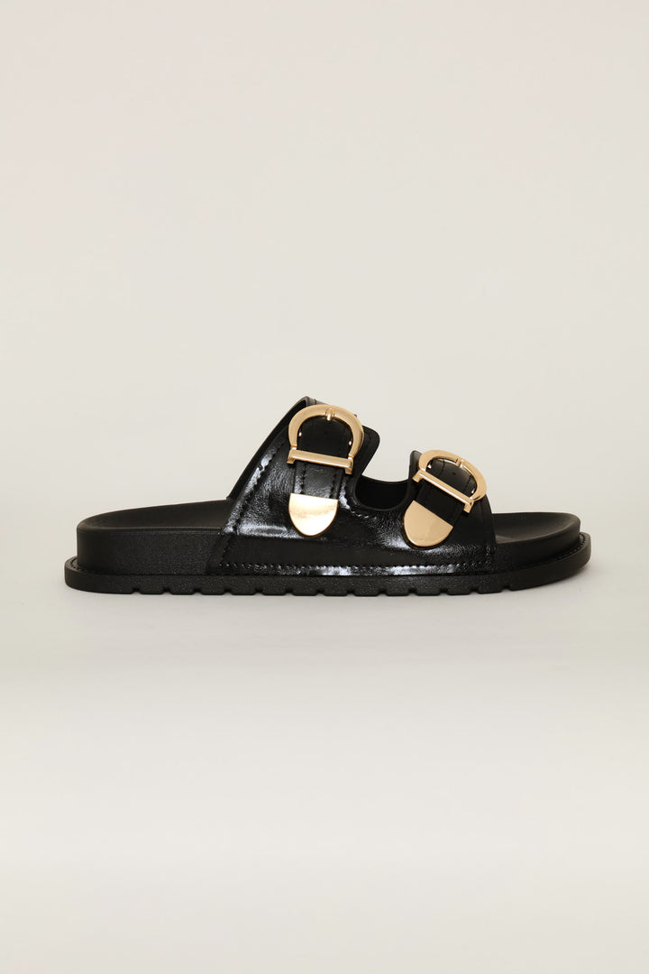 Double Strap Buckled Sandal - Black