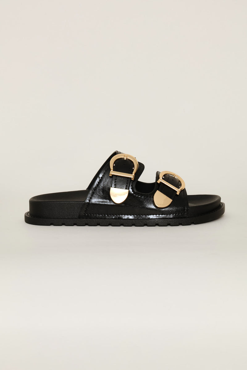 Double Strap Buckled Sandal - Black