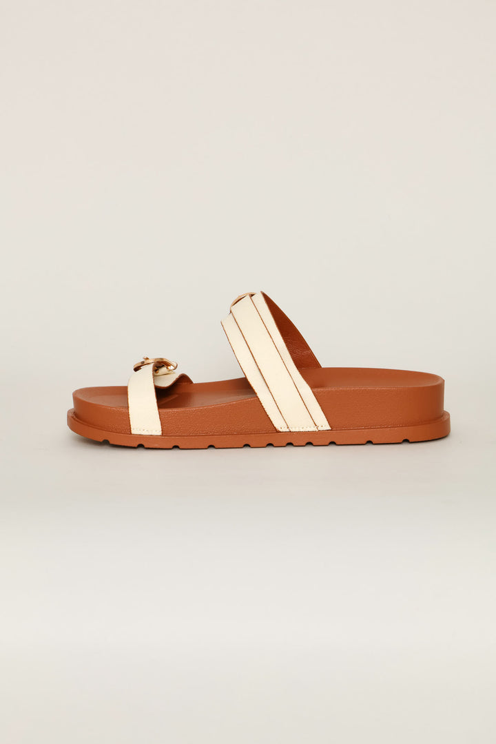 Dbl Strap Canvas Sandal - Nude