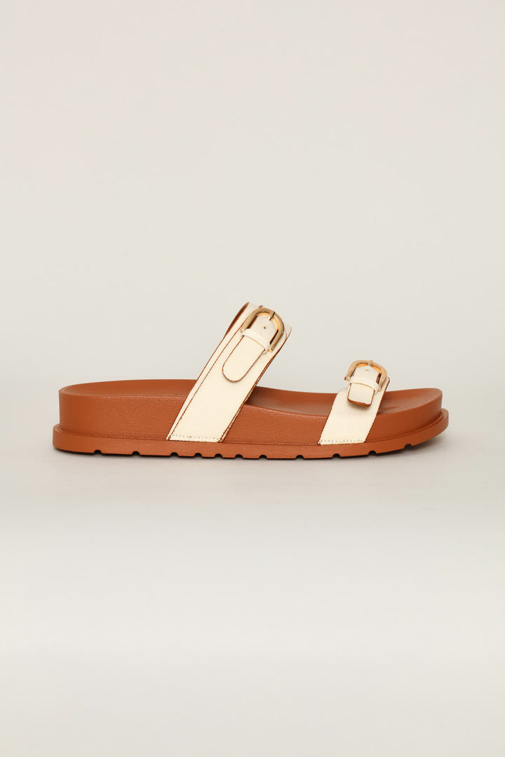 Dbl Strap Canvas Sandal - Nude