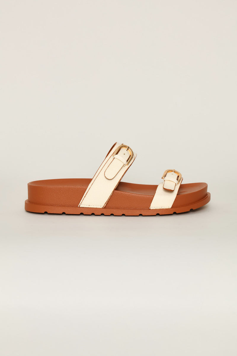 Dbl Strap Canvas Sandal - Nude