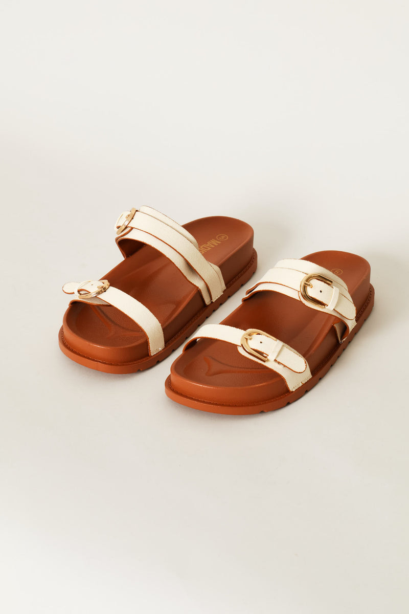 Dbl Strap Canvas Sandal - Nude