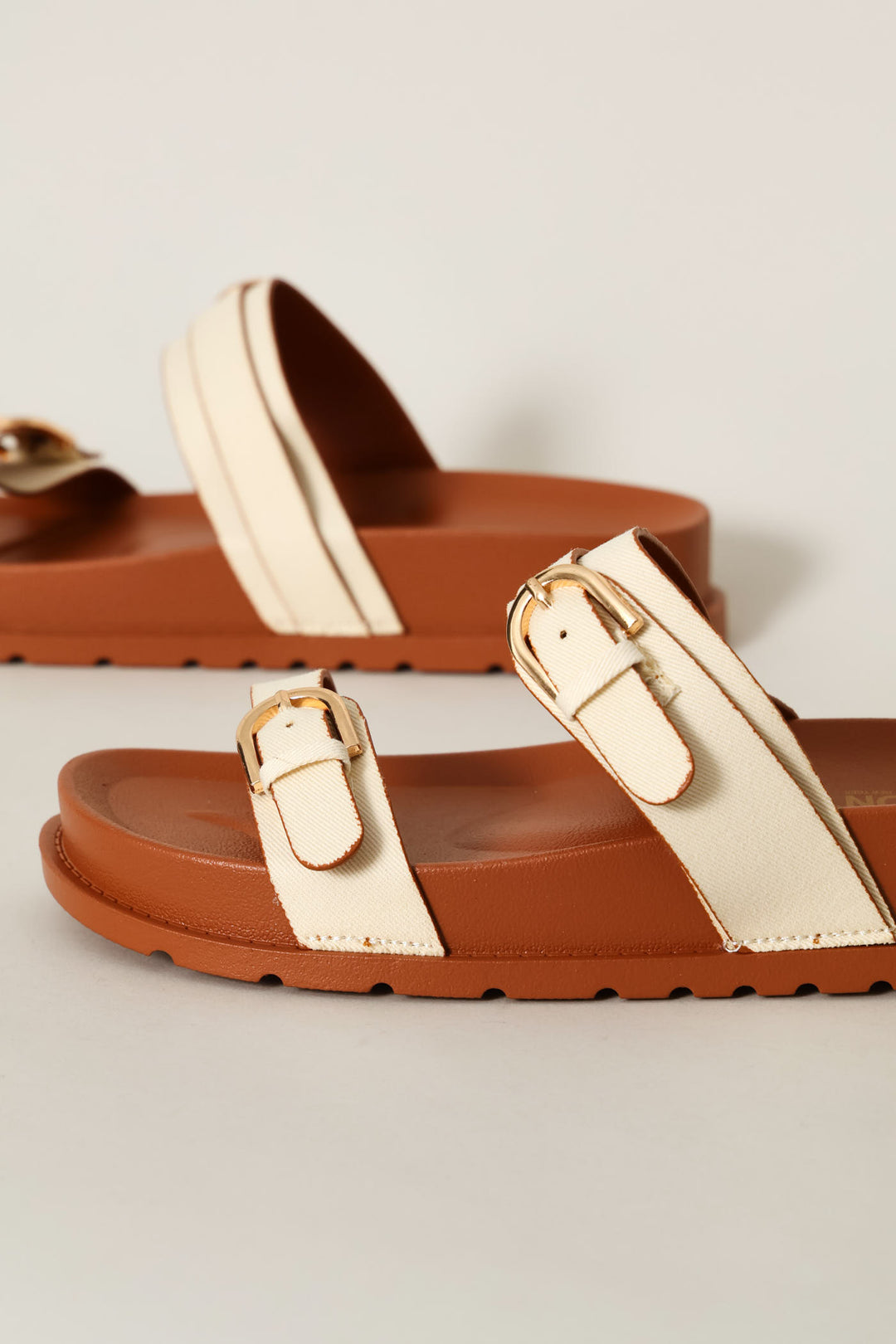 Dbl Strap Canvas Sandal - Nude