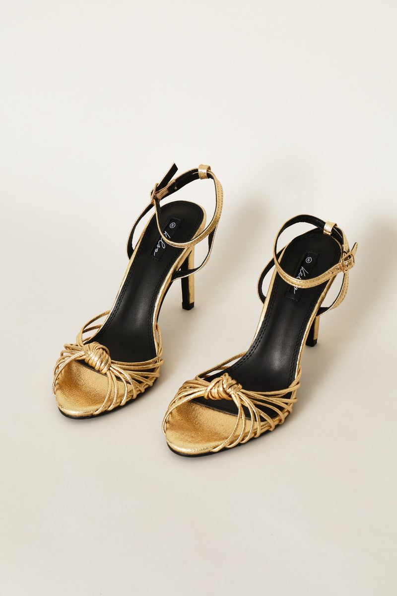 Strappy Knotted Stiletto Heel - Gold