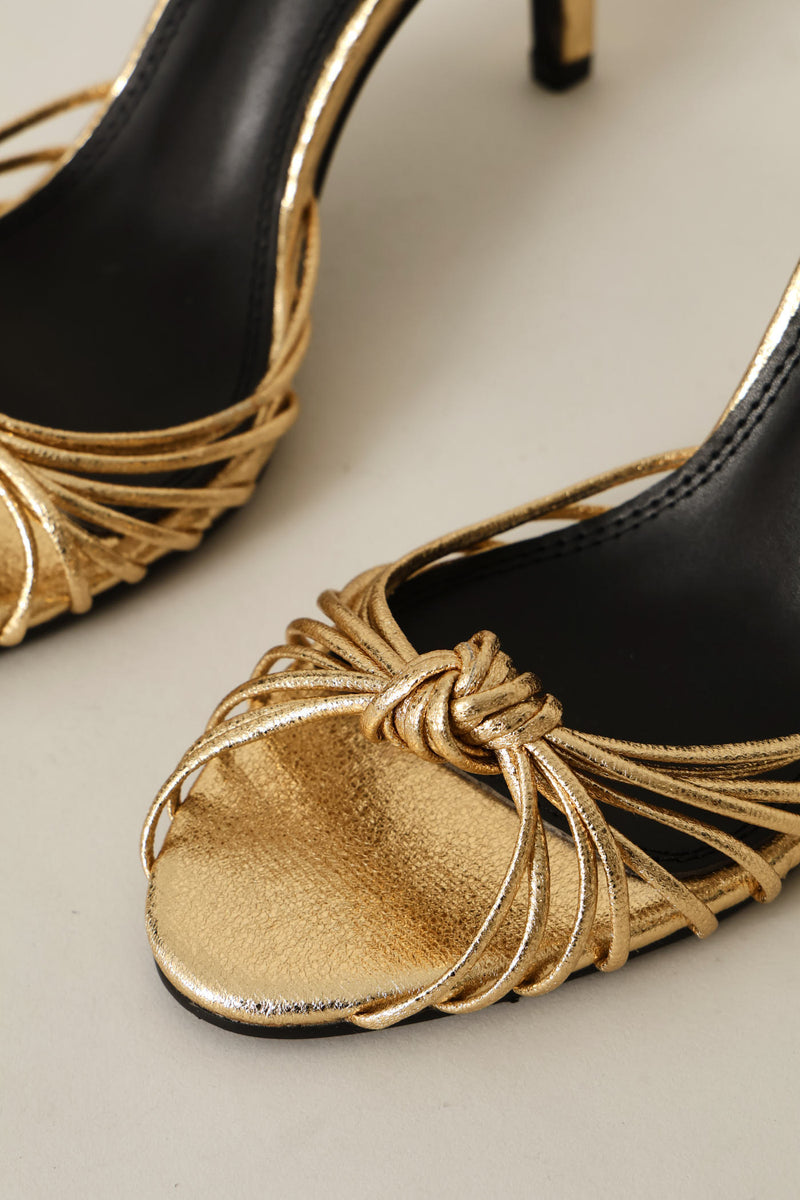 Strappy Knotted Stiletto Heel - Gold