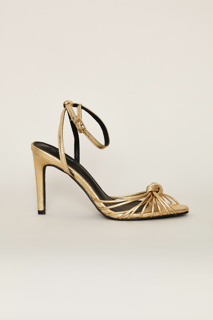 Strappy Knotted Stiletto Heel - Gold