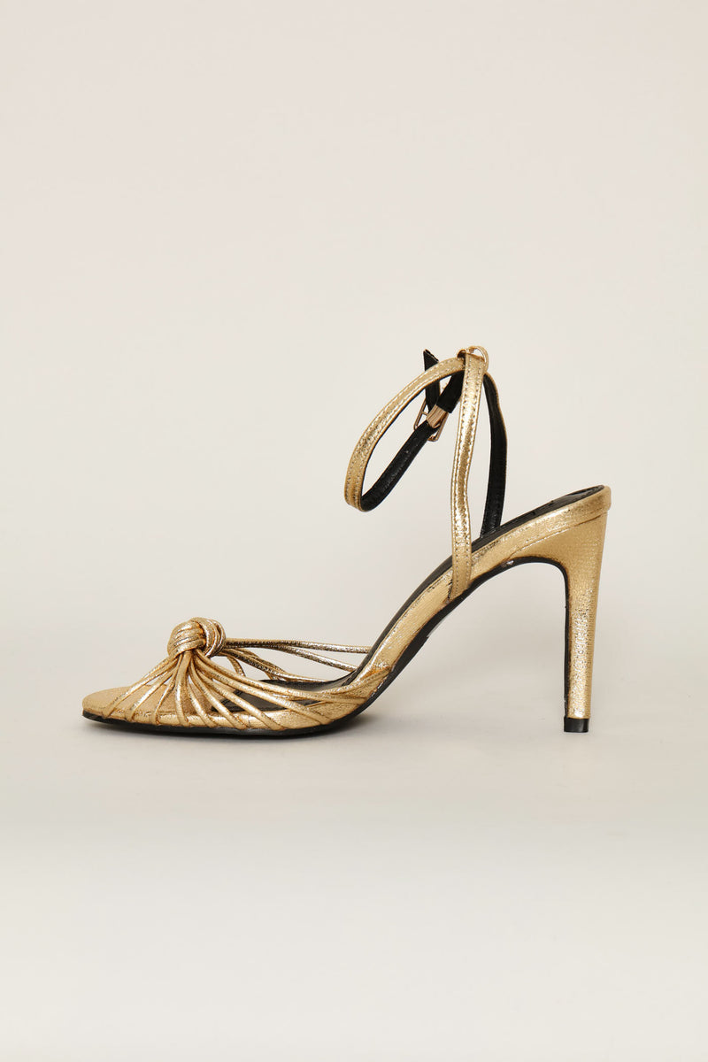 Strappy Knotted Stiletto Heel - Gold