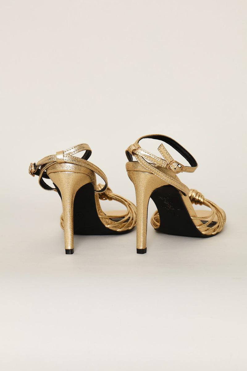 Strappy Knotted Stiletto Heel - Gold