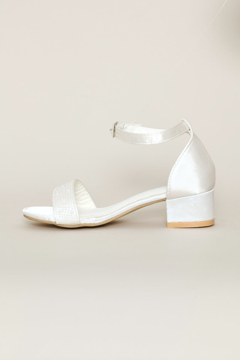 Girls Pearl Vamp Heeled Sandal - White