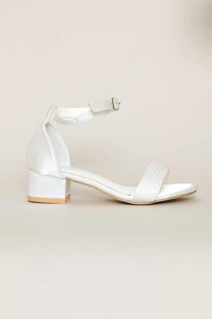 Girls Pearl Vamp Heeled Sandal - White
