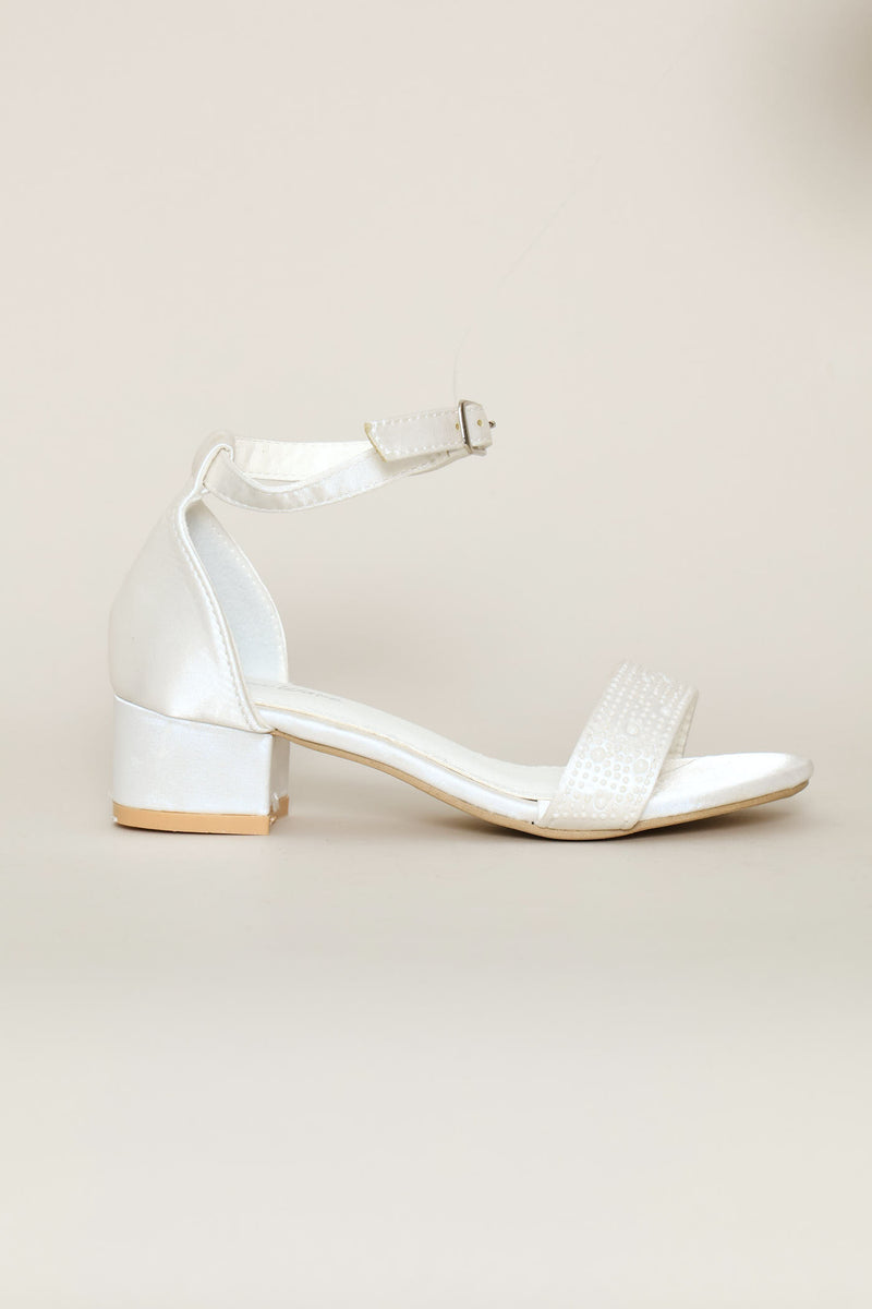 Girls Pearl Vamp Heeled Sandal - White