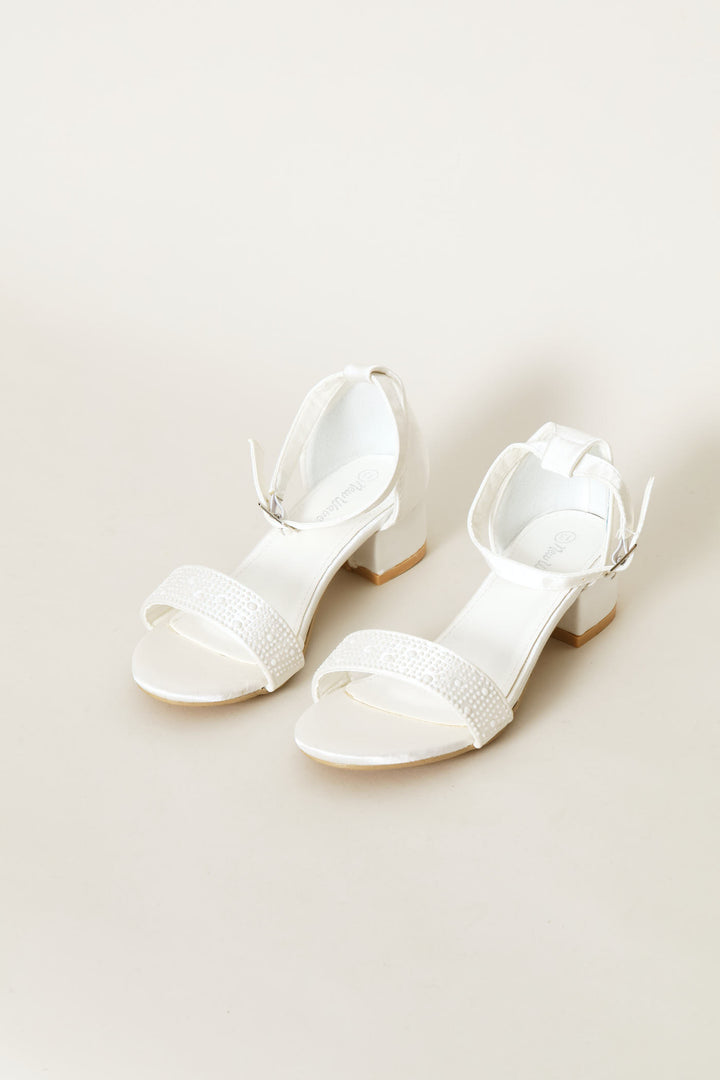 Girls Pearl Vamp Heeled Sandal - White