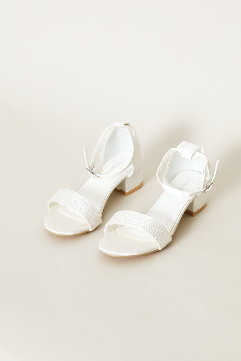 Girls Pearl Vamp Heeled Sandal - White