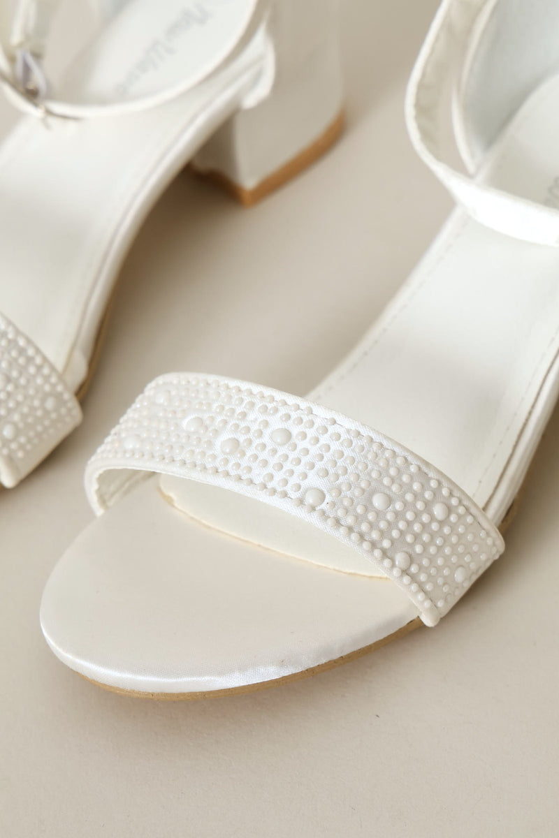 Girls Pearl Vamp Heeled Sandal - White
