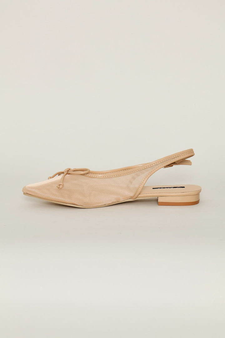 Mesh Pointed Toe Slingback - Natural