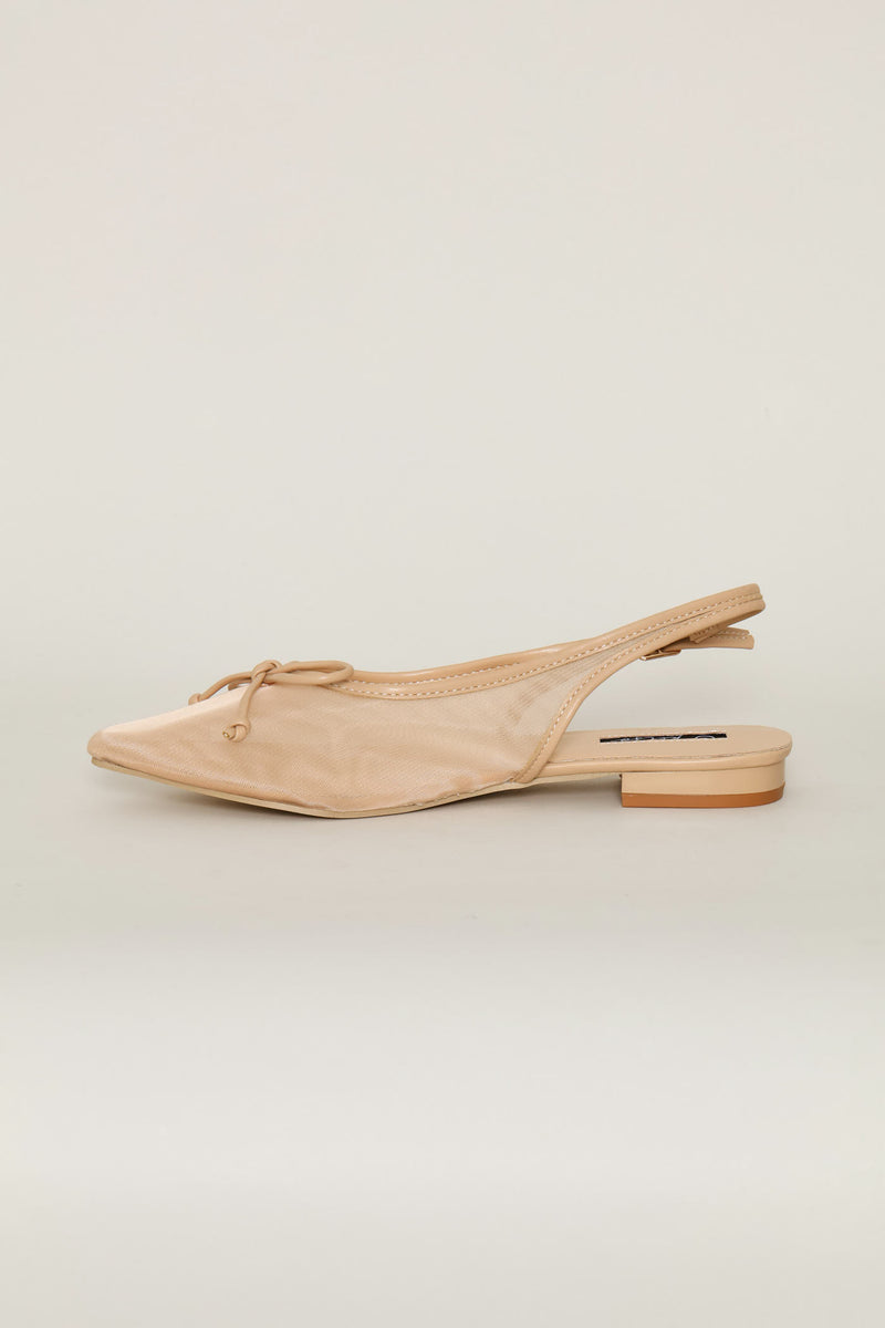 Mesh Pointed Toe Slingback - Natural