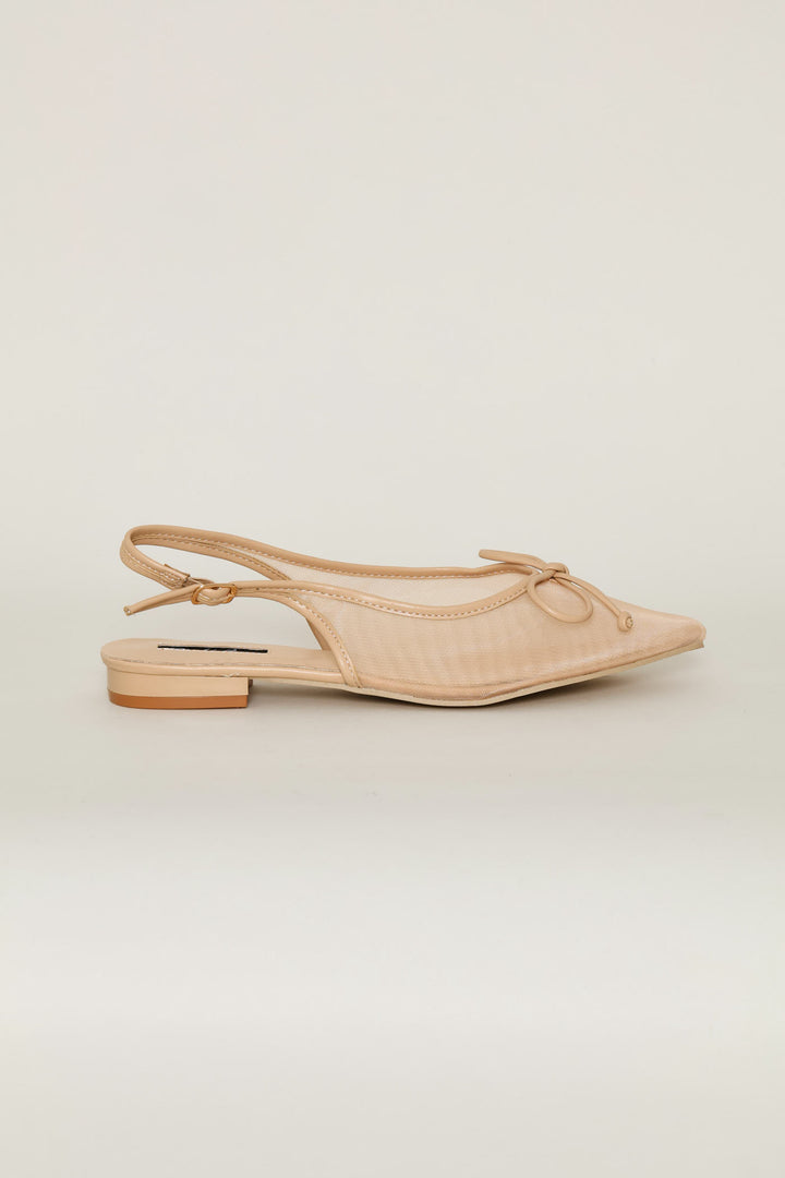 Mesh Pointed Toe Slingback - Natural