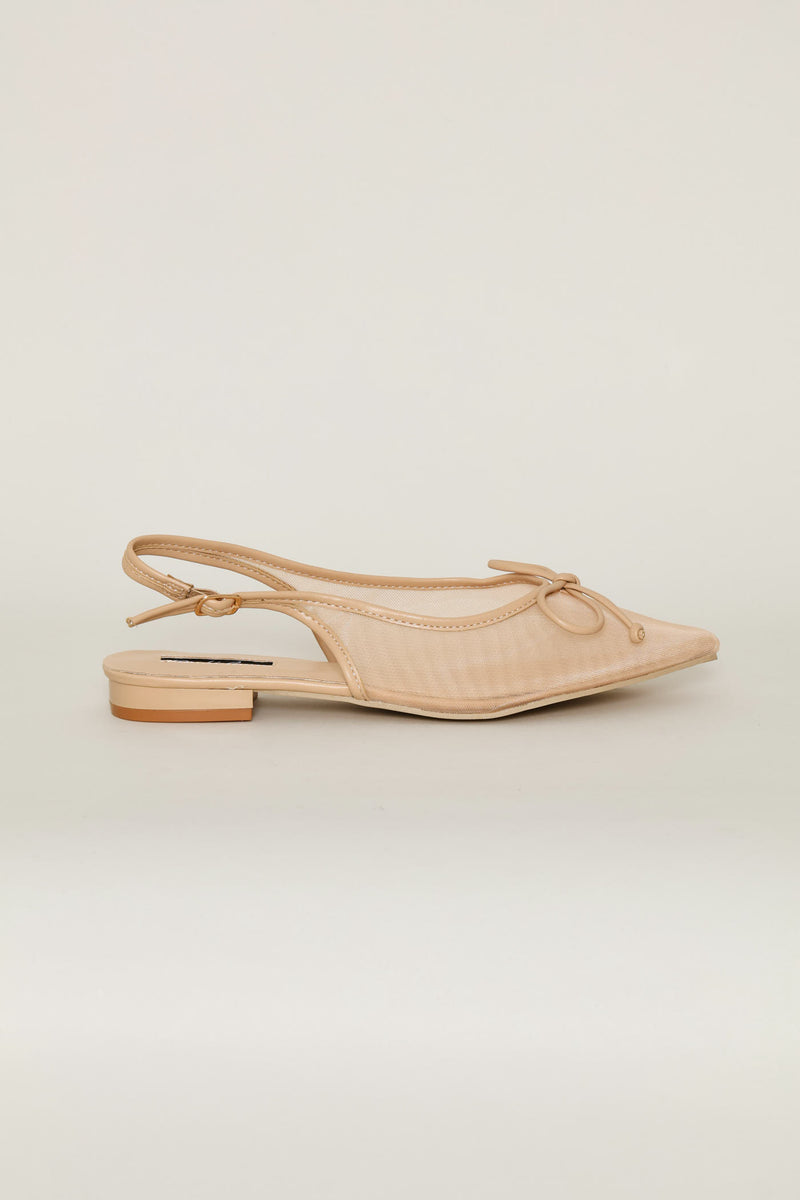 Mesh Pointed Toe Slingback - Natural