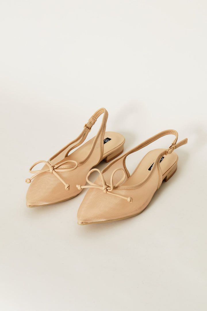 Mesh Pointed Toe Slingback - Natural