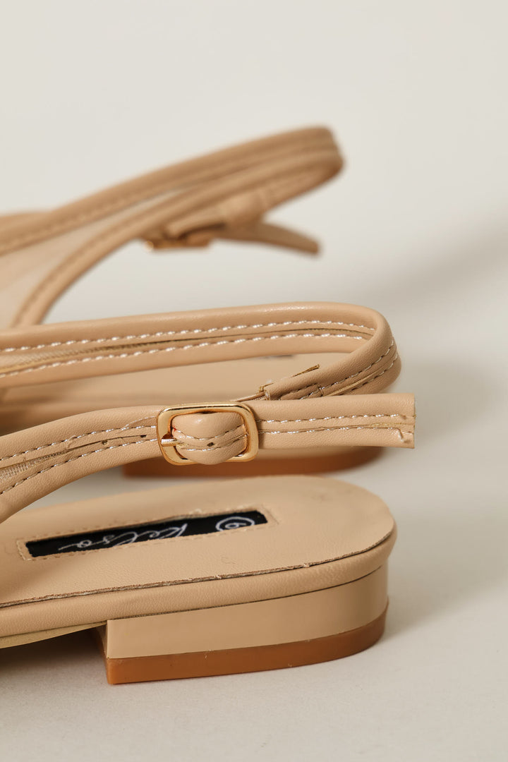 Mesh Pointed Toe Slingback - Natural