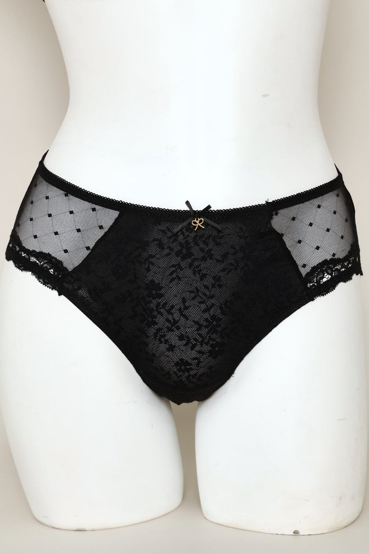 Lace & Mesh Midi Panty - Black