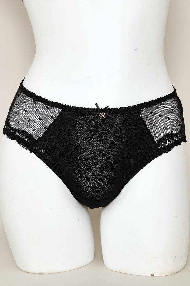 Lace & Mesh Midi Panty - Black