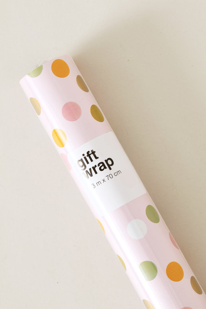 Polka Dot Foil Gift Wrap - Light Pink