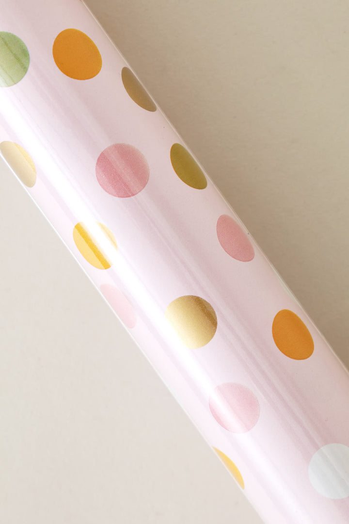 Polka Dot Foil Gift Wrap - Light Pink