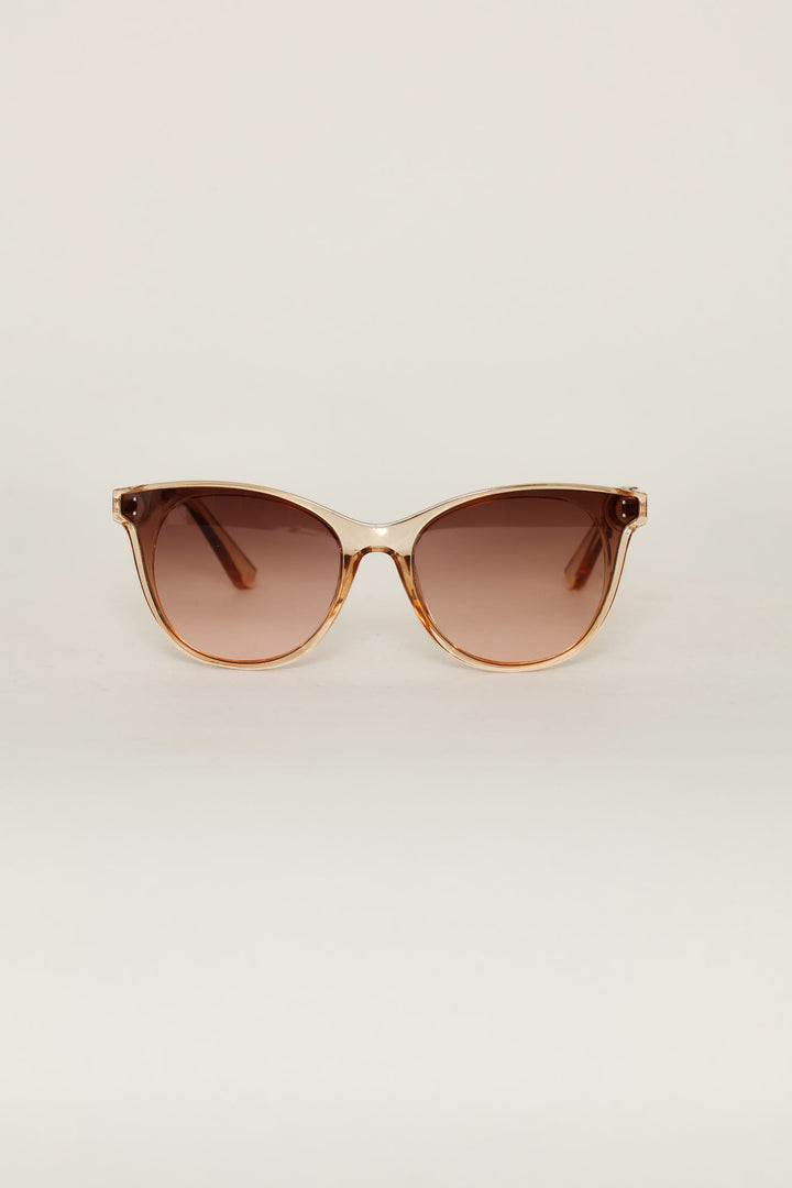 Crystal Rounded Cateye Gradient Lens Sunglasses - Tan
