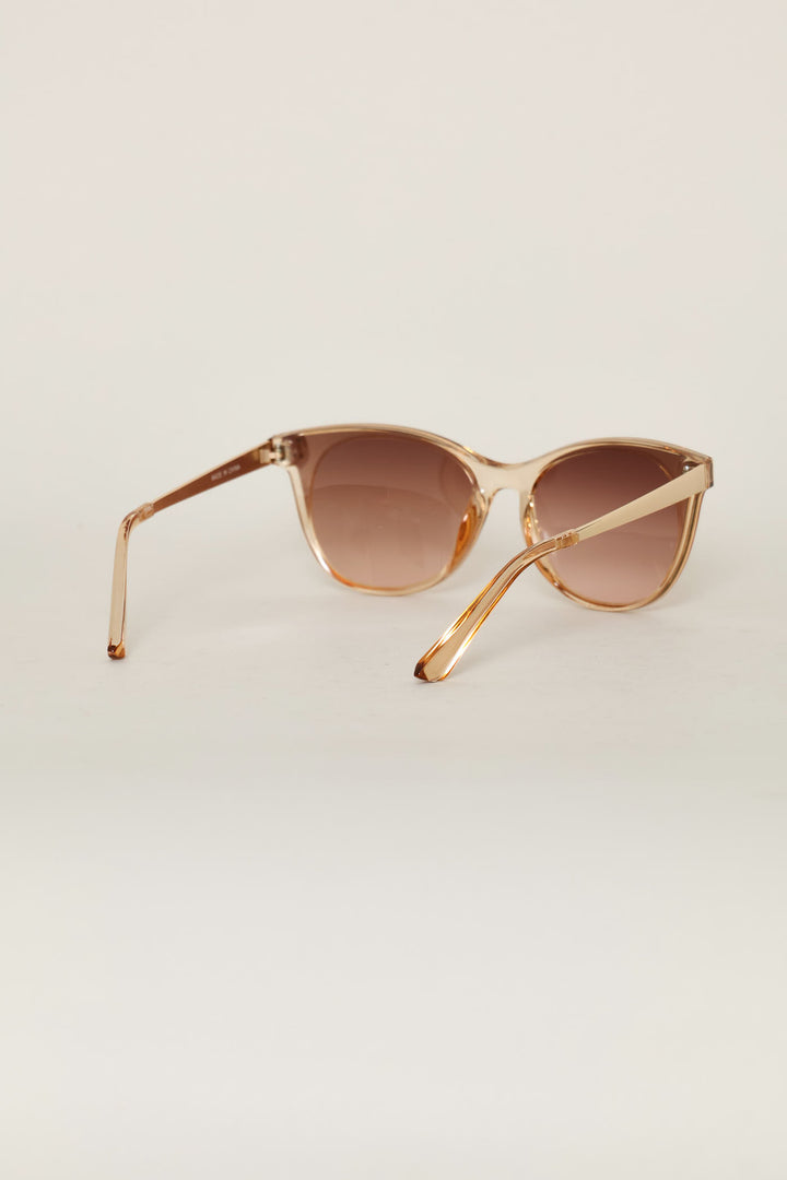 Crystal Rounded Cateye Gradient Lens Sunglasses - Tan