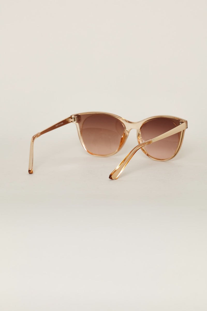 Crystal Rounded Cateye Gradient Lens Sunglasses - Tan