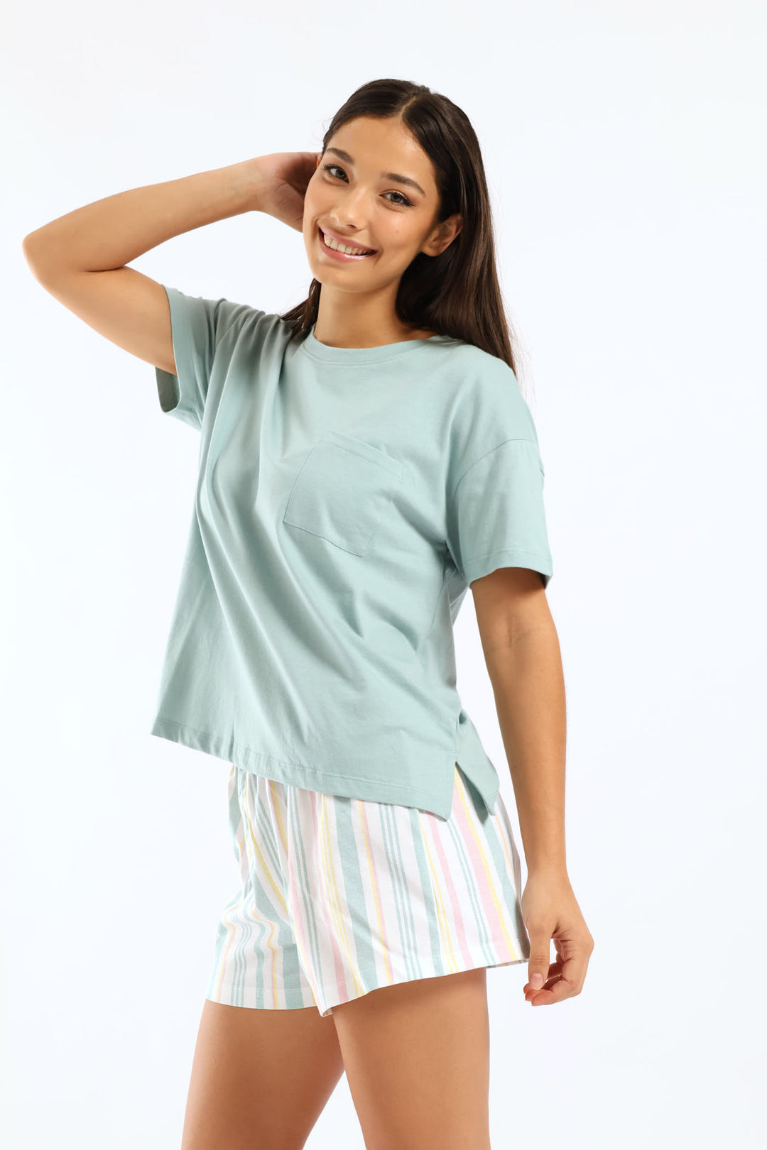 Stripe Short Knit Set - Duck Egg